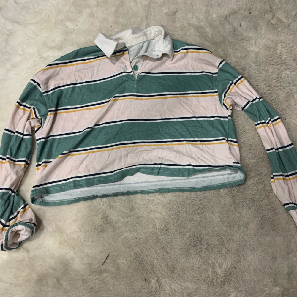 Long Sleeve Cropped Polo with Collar from So Size M